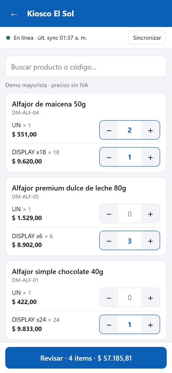 Preventa: pedido de un cliente con cantidades por unidad y por display, y el total a revisar